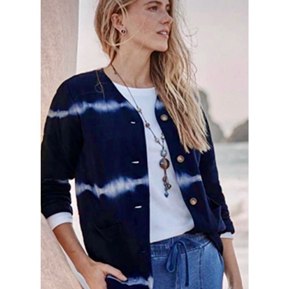 J.‎ Jill Pure Blue Tie Dye Button Front jacket Size Small
